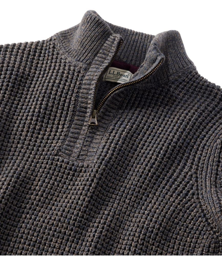 Men's Organic Cotton Waffle Sweater, Quarter Zip, Dark Pine, small image number 6