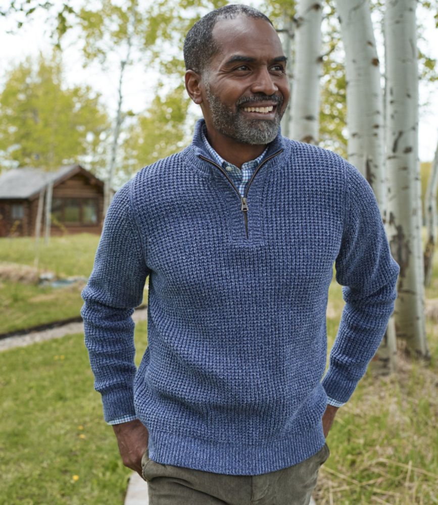Men's Organic Cotton Waffle Sweater, Quarter Zip, Dark Pine, small image number 8