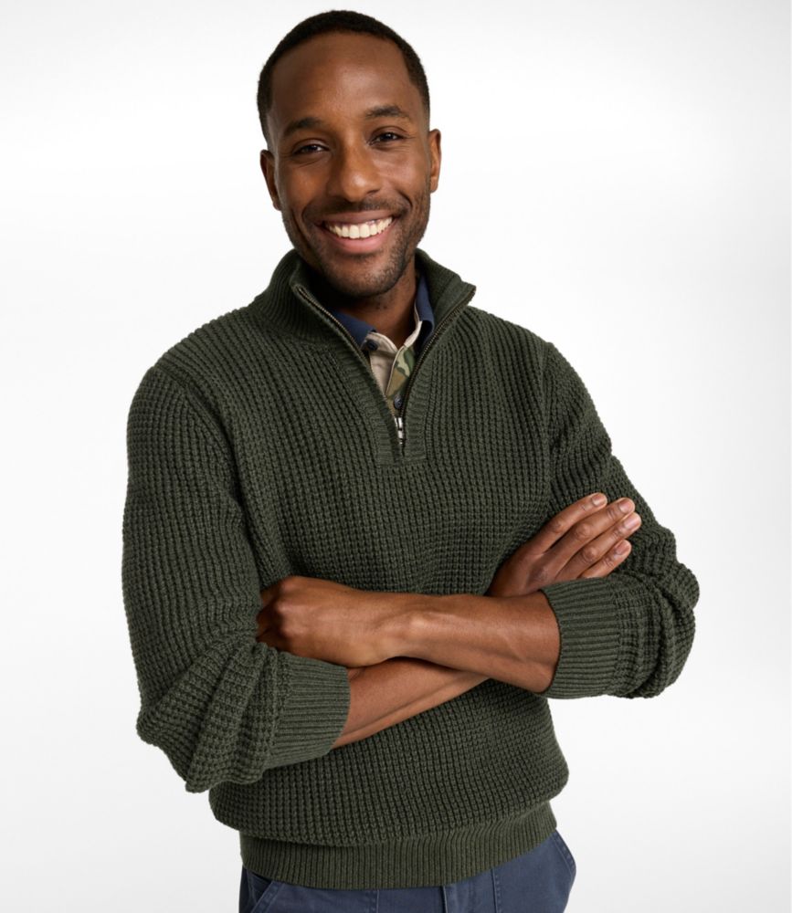 Men's Organic Cotton Waffle Sweater, Quarter Zip