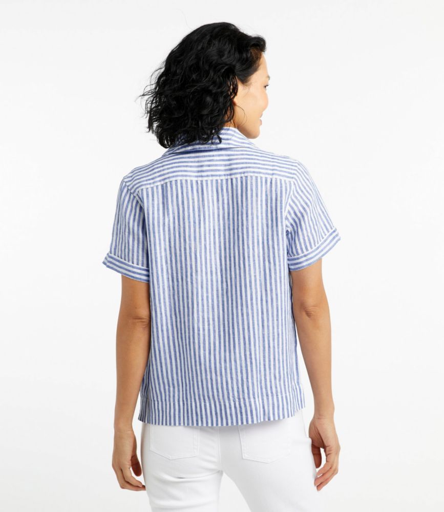 Women's Premium Washable Linen Camp Shirt, ShortSleeve Stripe