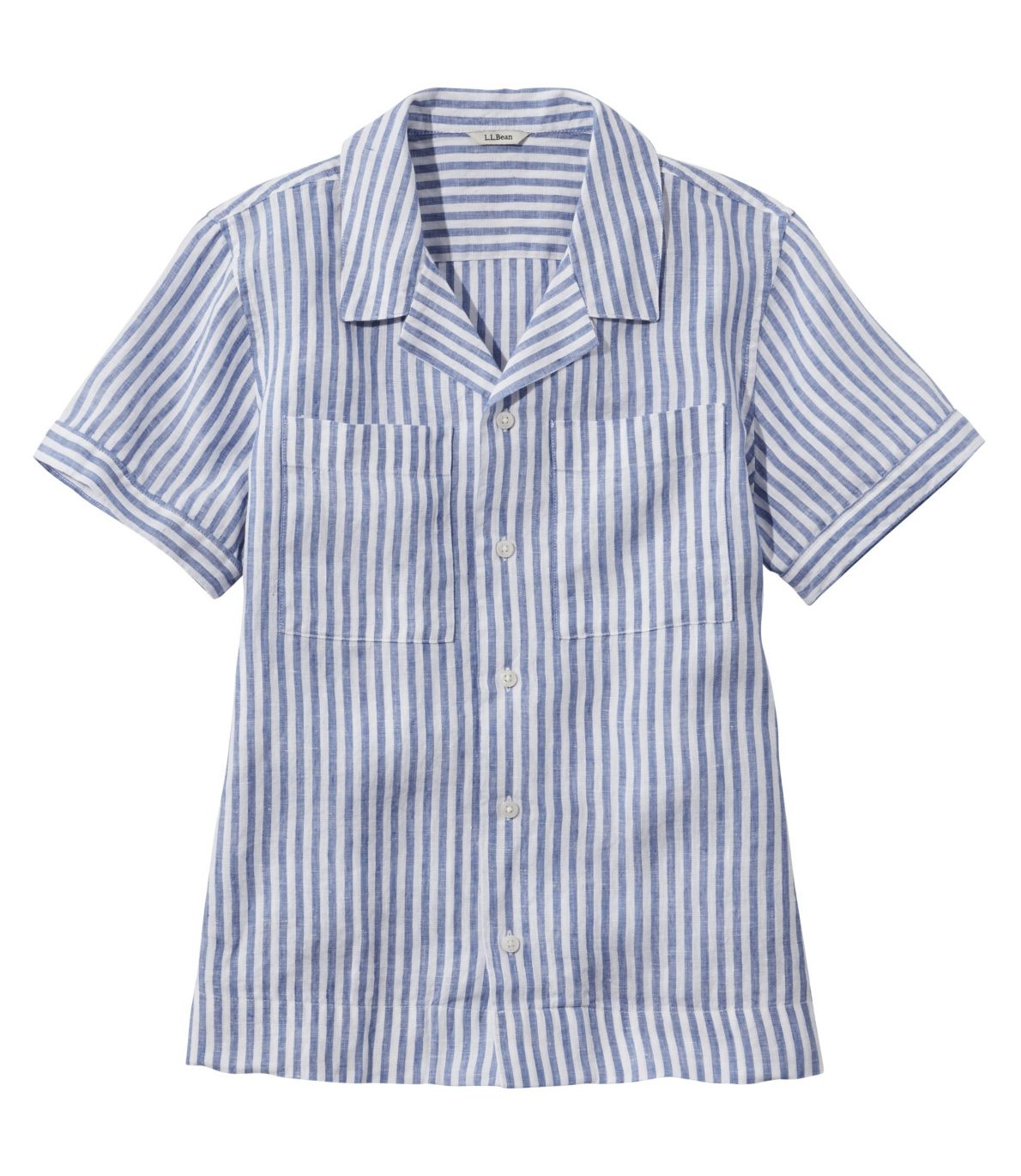 Women's Premium Washable Linen Camp Shirt, Short-Sleeve Stripe