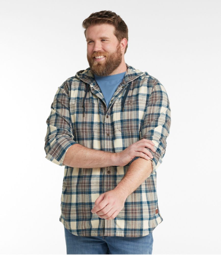 Men's Scotch Plaid Flannel Hooded Shirt, Slightly Fitted, Grey Stewart, small image number 4