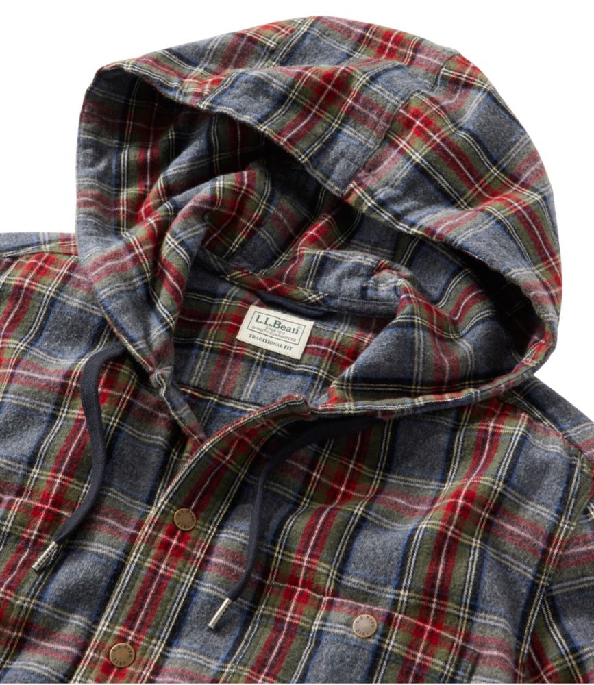 Men's Scotch Plaid Flannel Hooded Shirt, Slightly Fitted, Grey Stewart, small image number 6