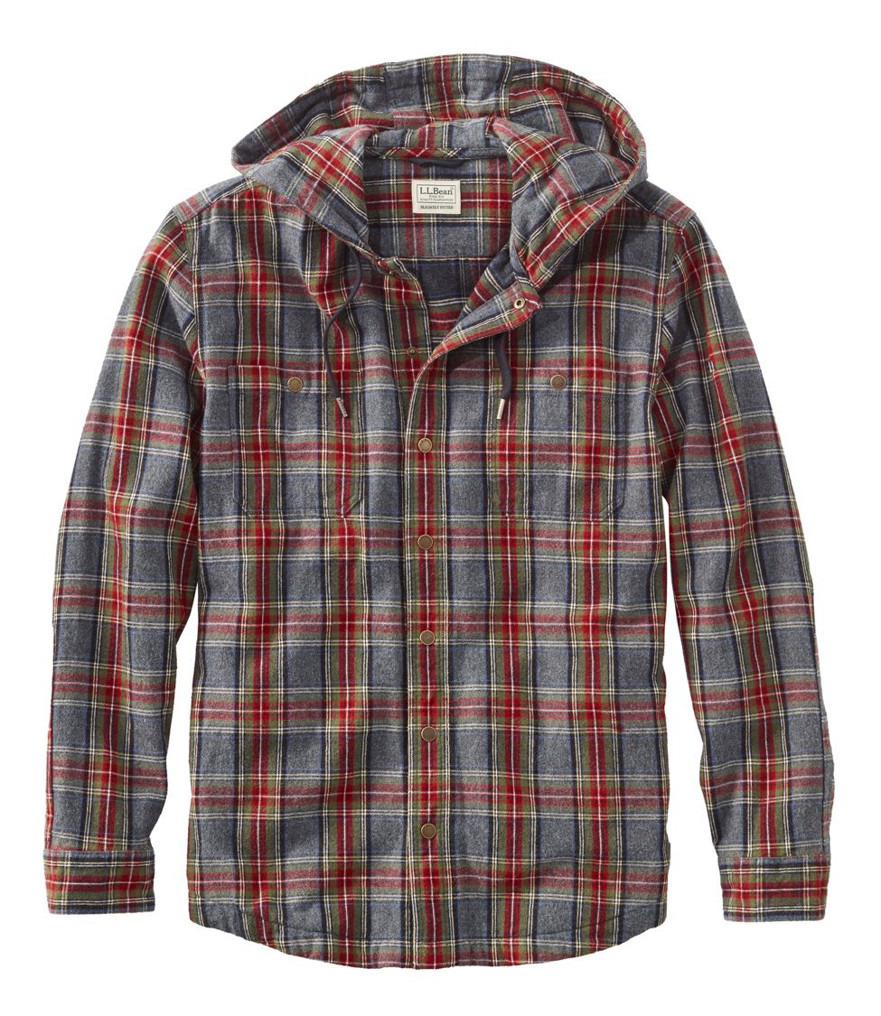 Men's Scotch Plaid Flannel Hooded Shirt, Slightly Fitted Grey Stewart XXL | L.L.Bean, Tall