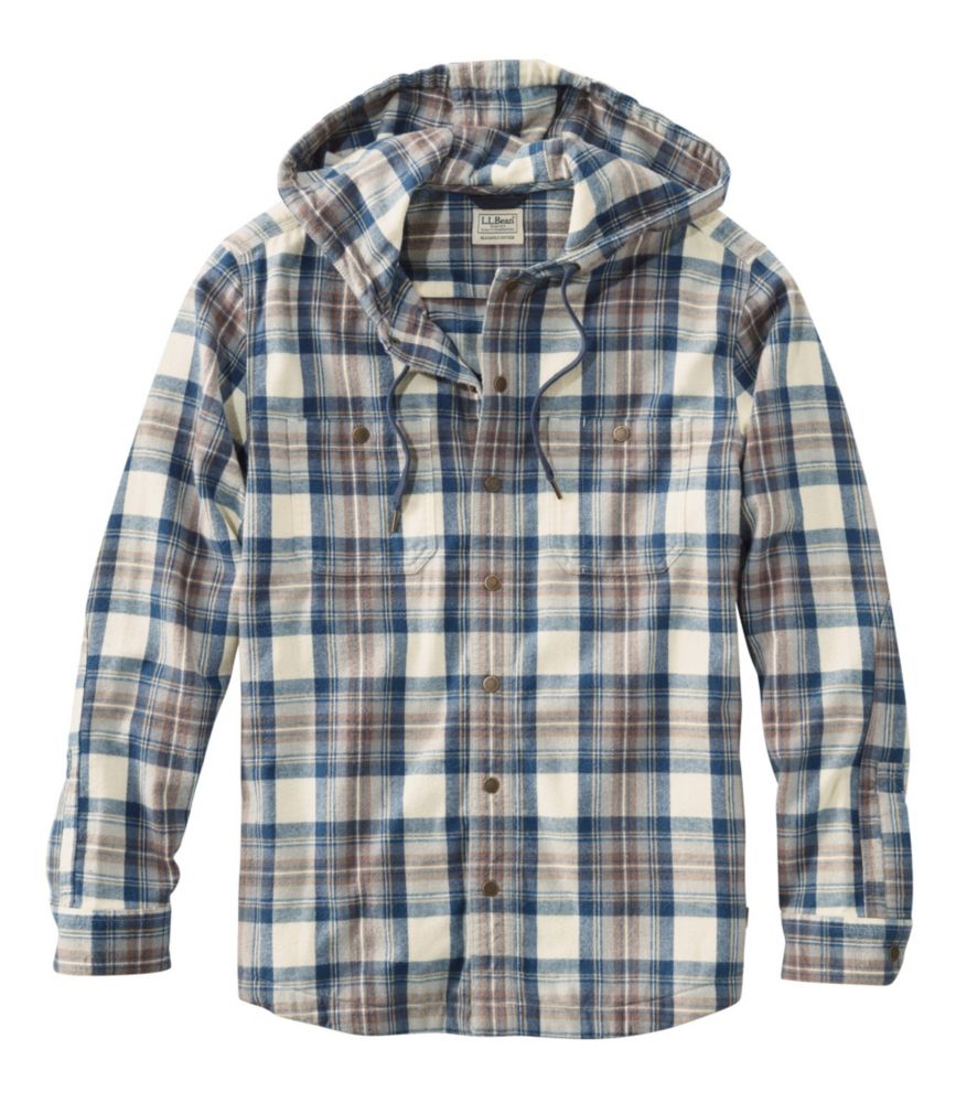 Men's Scotch Plaid Flannel Hooded Shirt, Slightly Fitted, Indigo Tartan, small image number 1