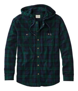 Men's Scotch Plaid Flannel Hooded Shirt, Slightly Fitted