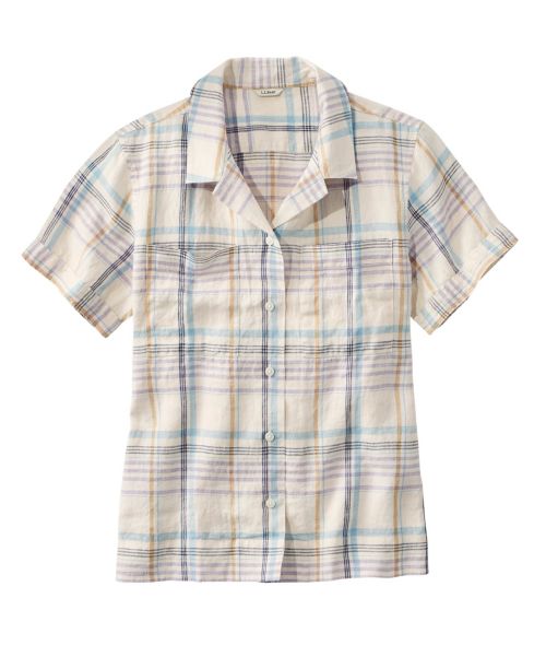 Women's Premium Washable Linen Camp Shirt, Short-Sleeve Plaid at L.L. Bean