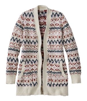 Women's Cotton Ragg Sweater, Open Cardigan Fair Isle