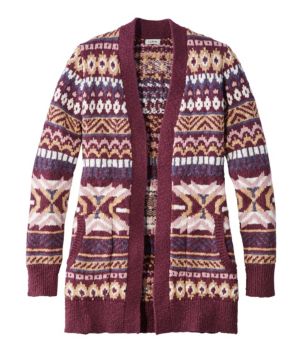 Women's Cotton Ragg Sweater, Open Cardigan Fair Isle