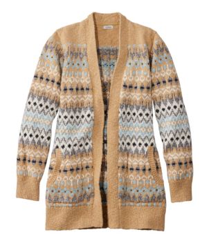 Women's Cotton Ragg Sweater, Open Cardigan Fair Isle