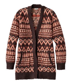 Women's Cotton Ragg Sweater, Open Cardigan Fair Isle