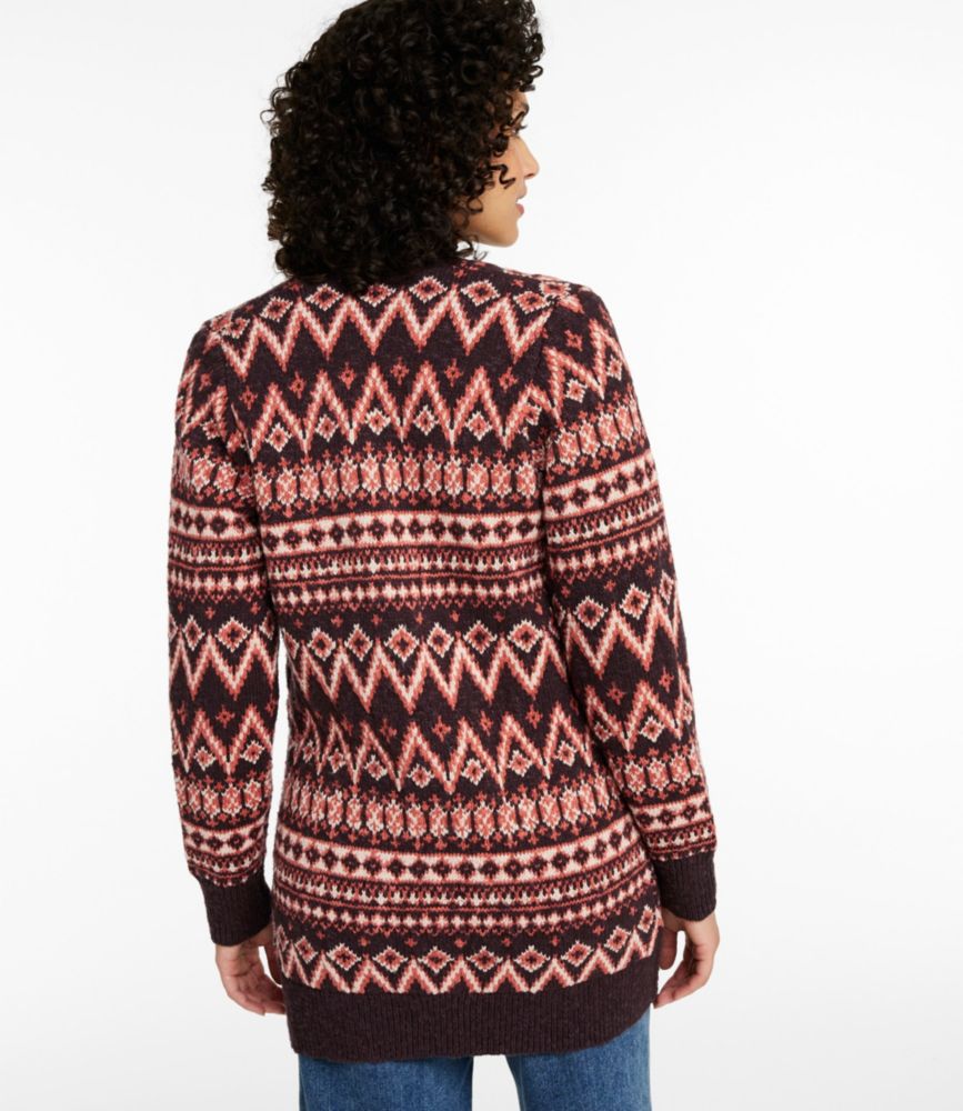 Women's Cotton Ragg Sweater, Open Cardigan Fair Isle