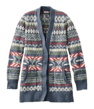 Women's Cotton Ragg Sweater, Open Cardigan Fair Isle