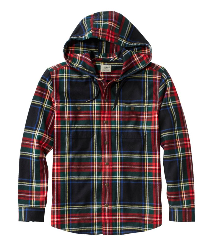 Men's Scotch Plaid Flannel Hooded Shirt, Slightly Fitted