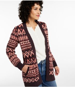 Women's Cotton Ragg Sweater, Open Cardigan Fair Isle