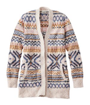 Women's Cotton Ragg Sweater, Open Cardigan Fair Isle