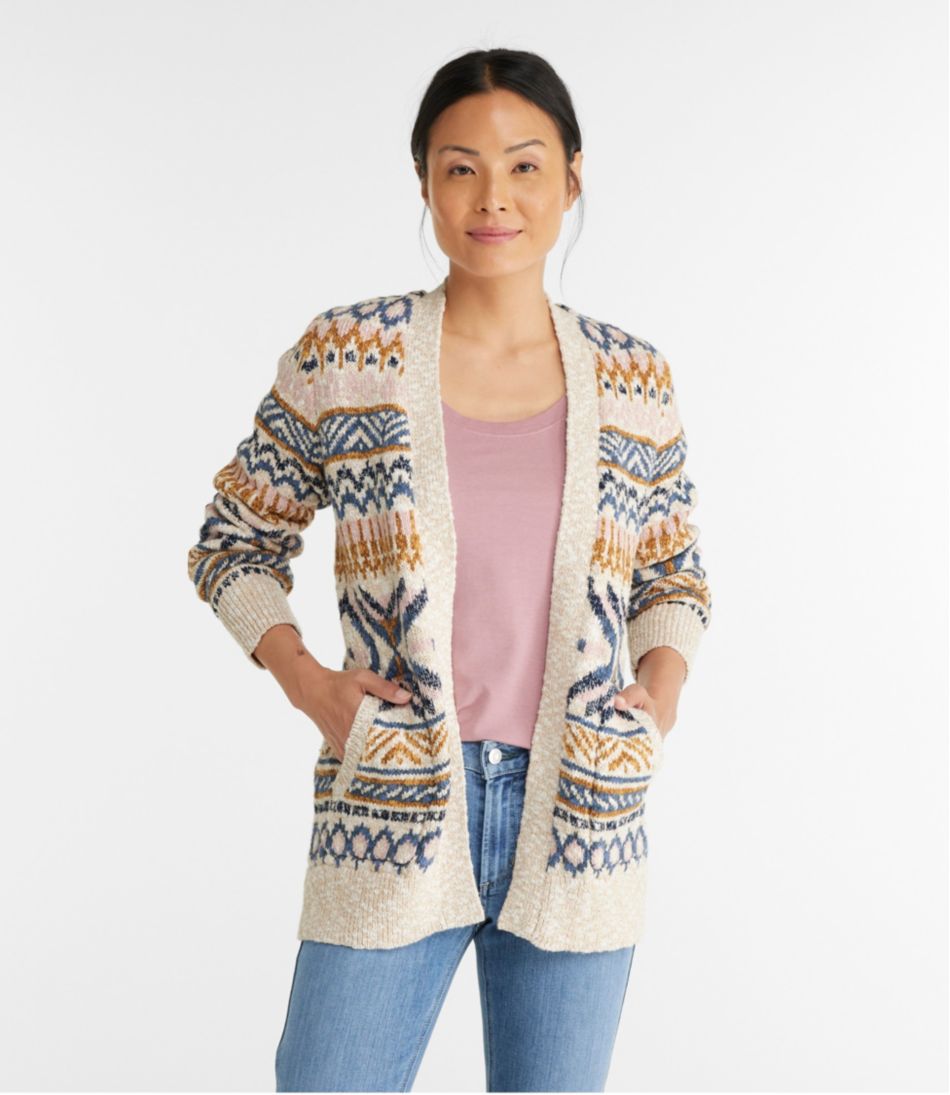 Women's Cotton Ragg Sweater, Open Cardigan Fair Isle | Sweaters at L.L.Bean