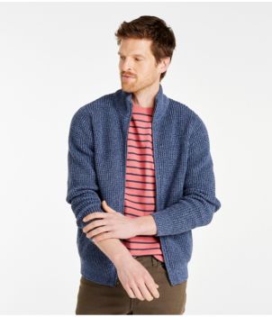 Men's Organic Cotton Waffle Sweater, Full Zip