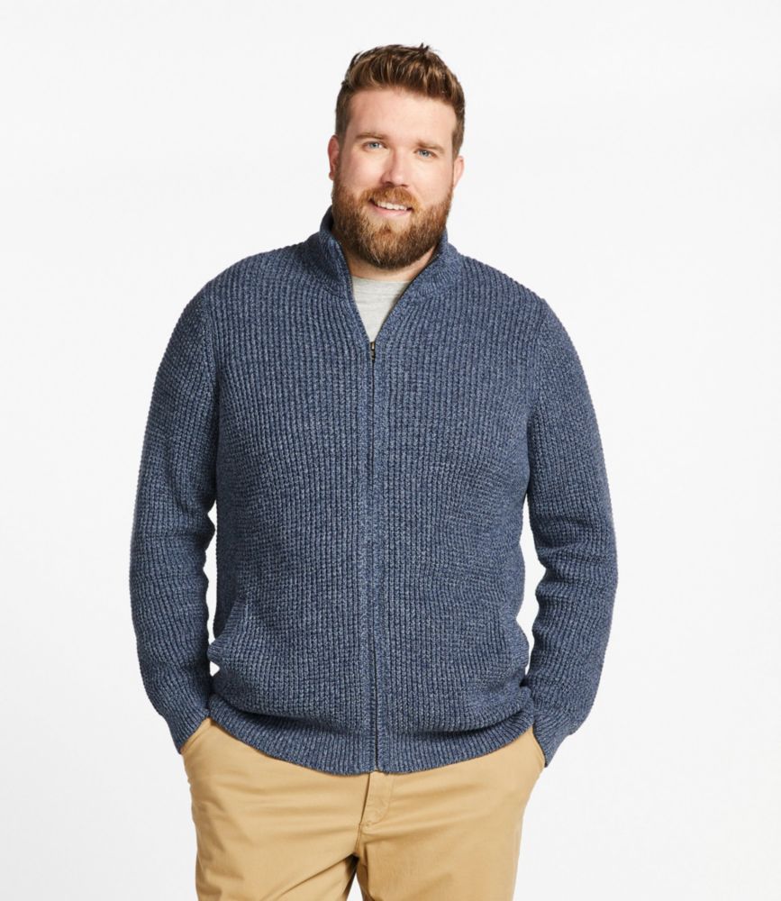 Men's Organic Cotton Waffle Sweater, Full Zip, Vintage Indigo, small image number 4