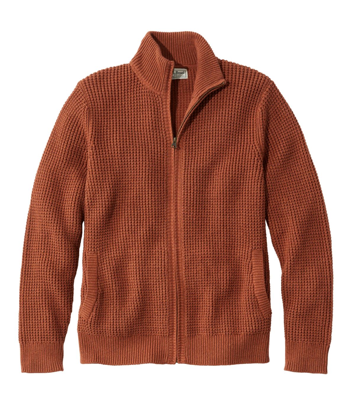 Men's Organic Cotton Waffle Sweater, Full Zip