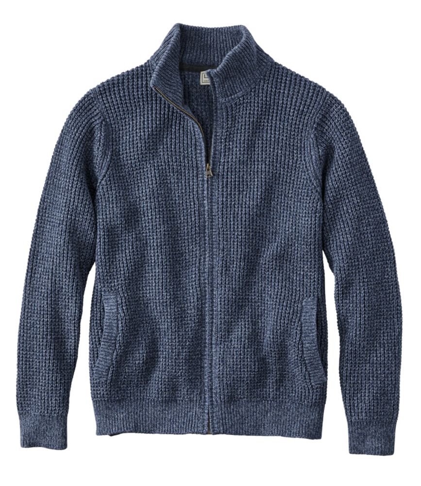 Men's Organic Cotton Waffle Sweater, Full Zip