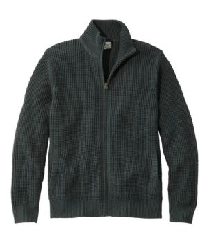 Men's Organic Cotton Waffle Sweater, Full Zip