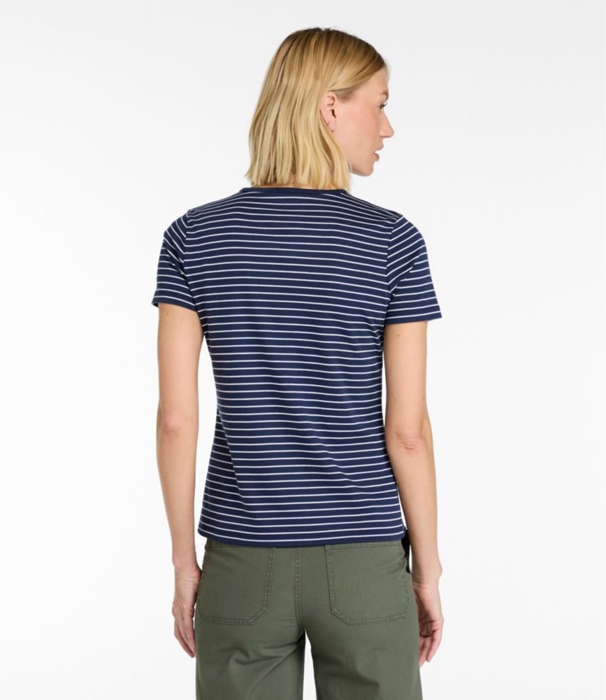 Women's Pima Cotton Tee, Short-Sleeve Crewneck Stripe, Raven Blue/White, small image number 3