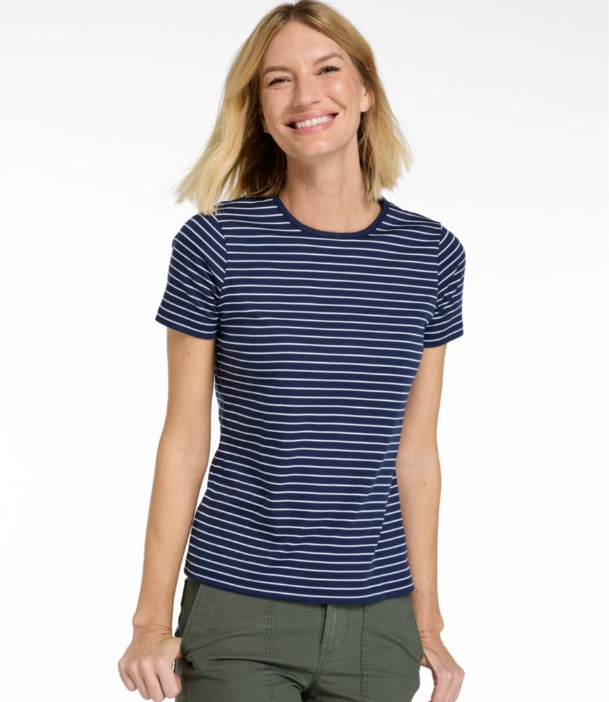 Women's Pima Cotton Tee, Short-Sleeve Crewneck Stripe