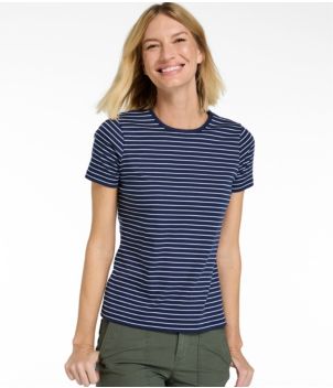 Women's Pima Cotton Tee, Short-Sleeve Crewneck Stripe
