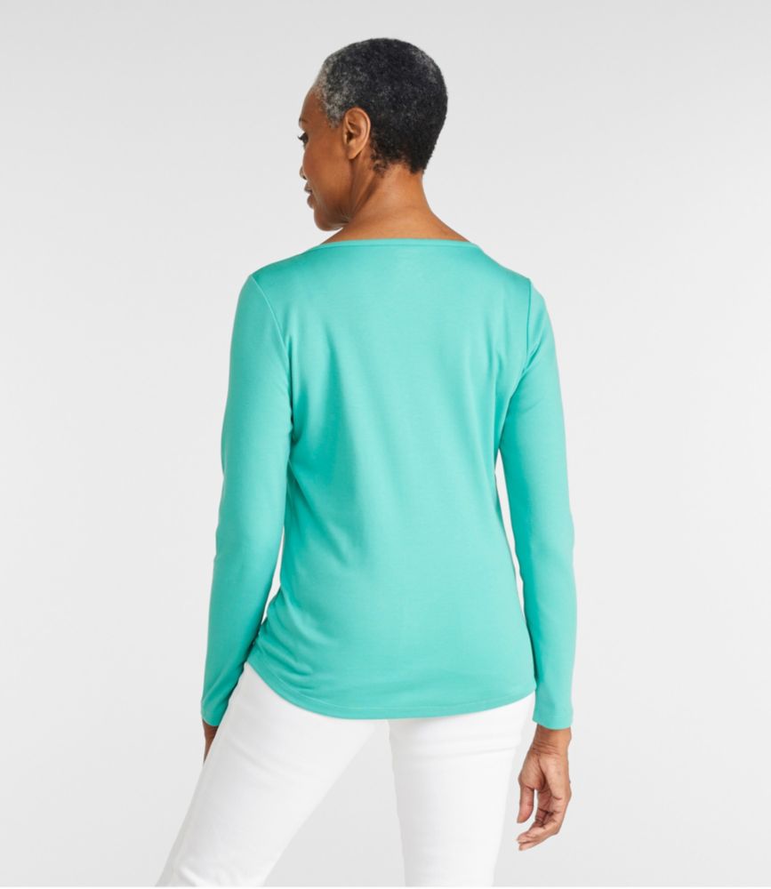 Women's Pima Cotton Shaped Tee, Long-Sleeve Boatneck