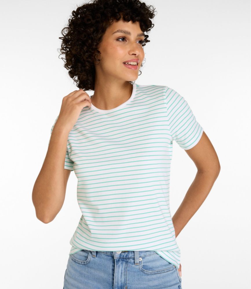 Women's Pima Cotton Tee, Short-Sleeve Crewneck Stripe