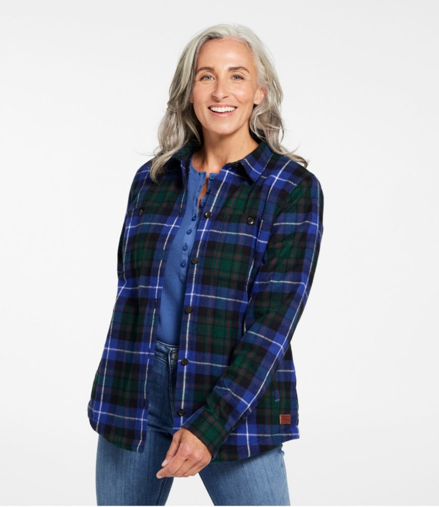 Women's Scotch Plaid Shirt, Sherpa-Lined, Indigo Tartan, small image number 2