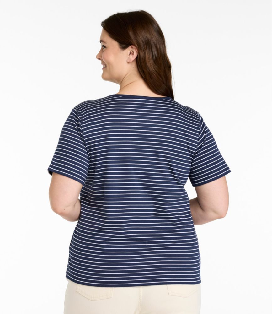 Women's Pima Cotton Tee, Short-Sleeve Crewneck Stripe, Raven Blue/White, small image number 3