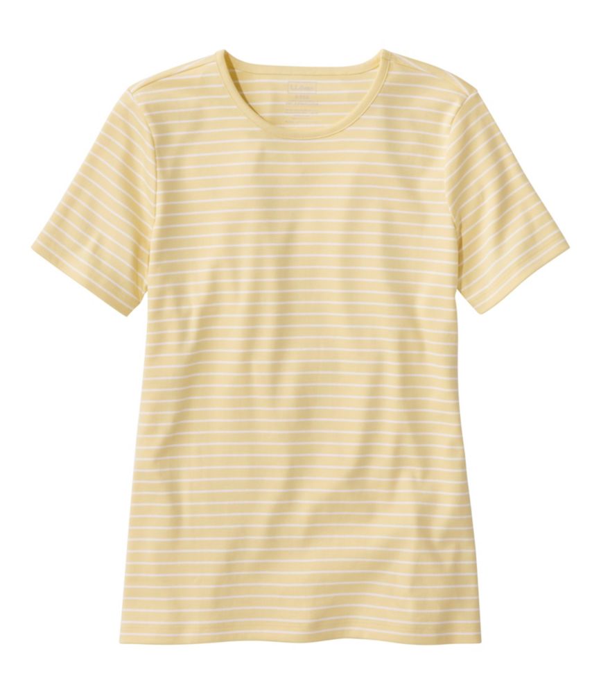 Women's Pima Cotton Tee, Short-Sleeve Crewneck Stripe, Light Yellow/White, small image number 1