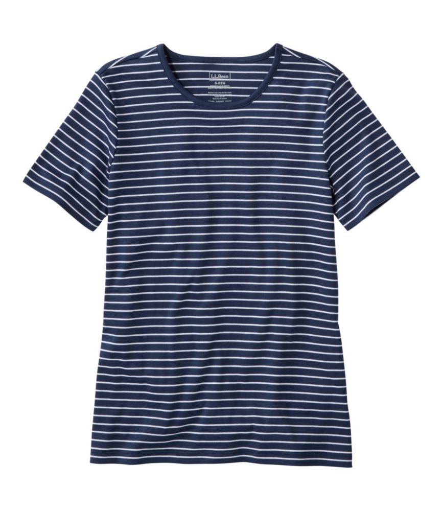 Women's Pima Cotton Tee, Short-Sleeve Crewneck Stripe, Raven Blue/White, small image number 1