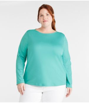 Women's Pima Cotton Shaped Tee, Long-Sleeve Boatneck