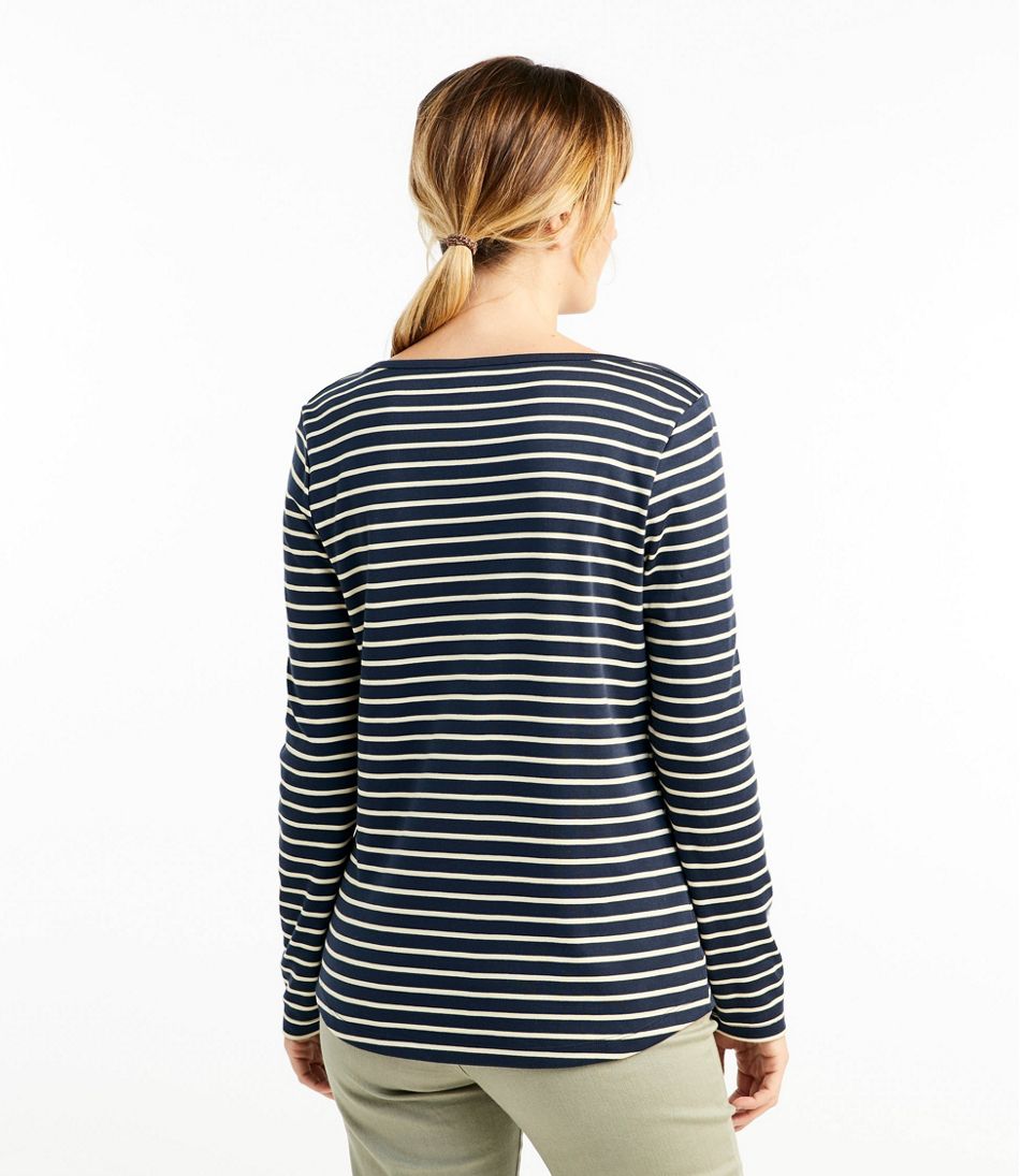 Women's Pima Cotton Shaped Tee, Long-Sleeve Boatneck Stripe | Tees & Tops at L.L.Bean