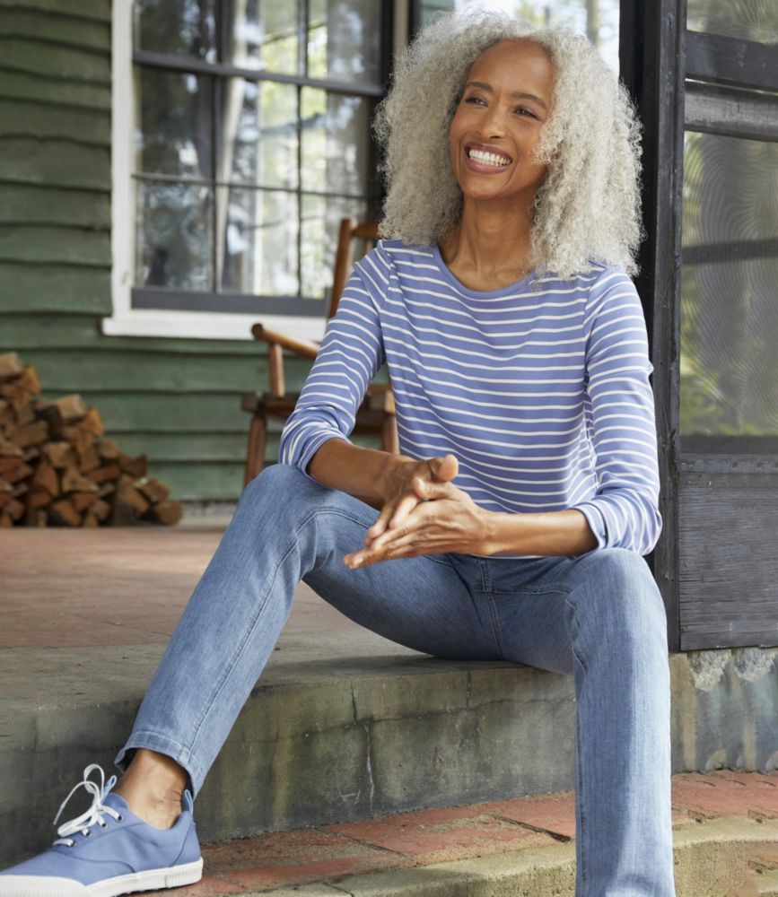 Women's Pima Cotton Shaped Tee, Long-Sleeve Boatneck Stripe, , small image number 4