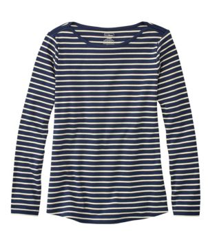 Women's Pima Cotton Shaped Tee, Long-Sleeve Boatneck Stripe