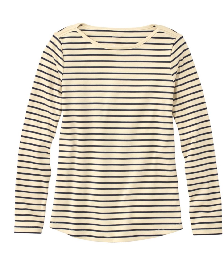 Women's Pima Cotton Shaped Tee, Long-Sleeve Boatneck Stripe | Shirts ...