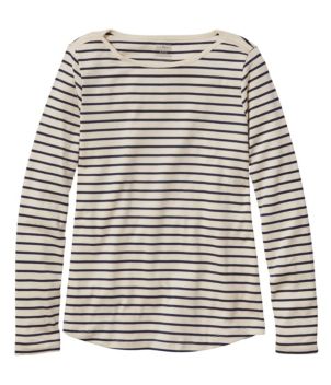 Women's Pima Cotton Shaped Tee, Long-Sleeve Boatneck Stripe