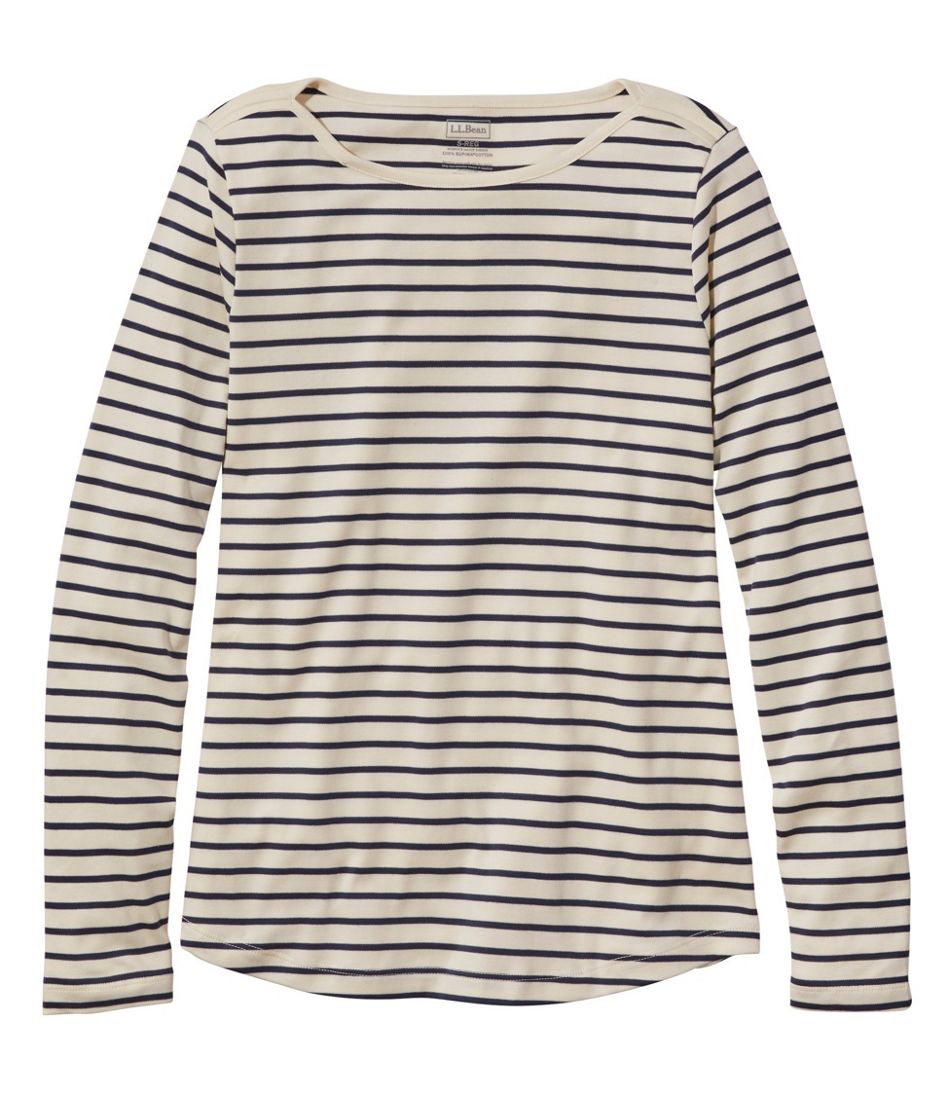 Women\'s Pima Cotton Shaped Tee, Long-Sleeve Boatneck Stripe | Tees & Knit  Tops at