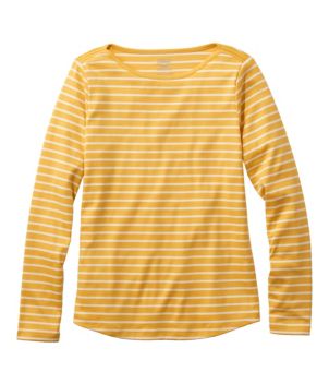 Women's Pima Cotton Shaped Tee, Long-Sleeve Boatneck Stripe