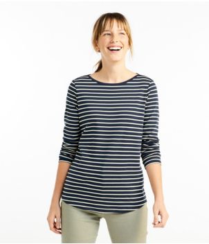 Women's Pima Cotton Shaped Tee, Long-Sleeve Boatneck Stripe