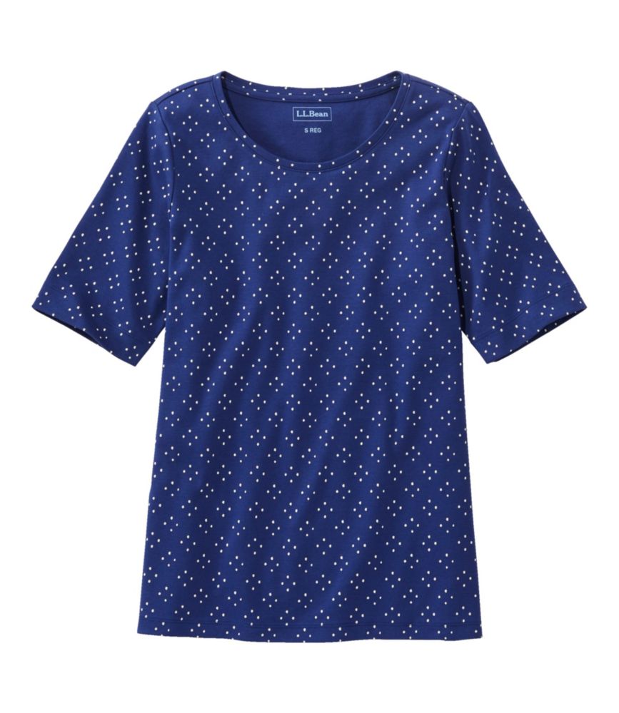 Women's L.L.Bean Jewelneck Tee, Elbow-Sleeve Print, Alpine Blue Dots, small image number 1