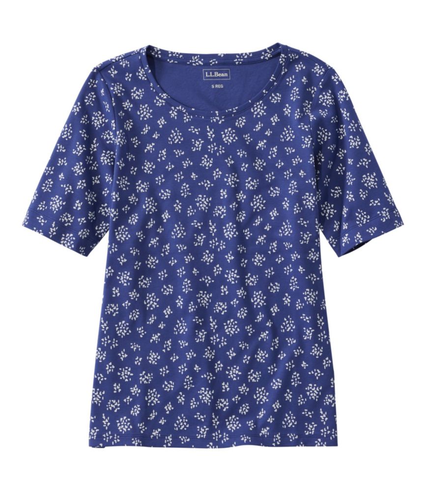 Women's L.L.Bean Jewelneck Tee, Elbow-Sleeve Print, Dark Twilight Blue Dot Bouquet, small image number 1