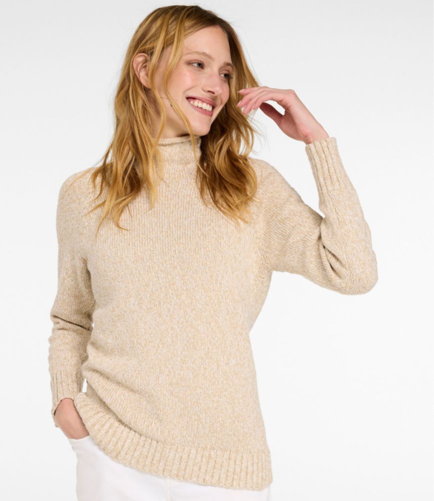 Women's Cotton Ragg Sweater, Funnelneck Pullover Front