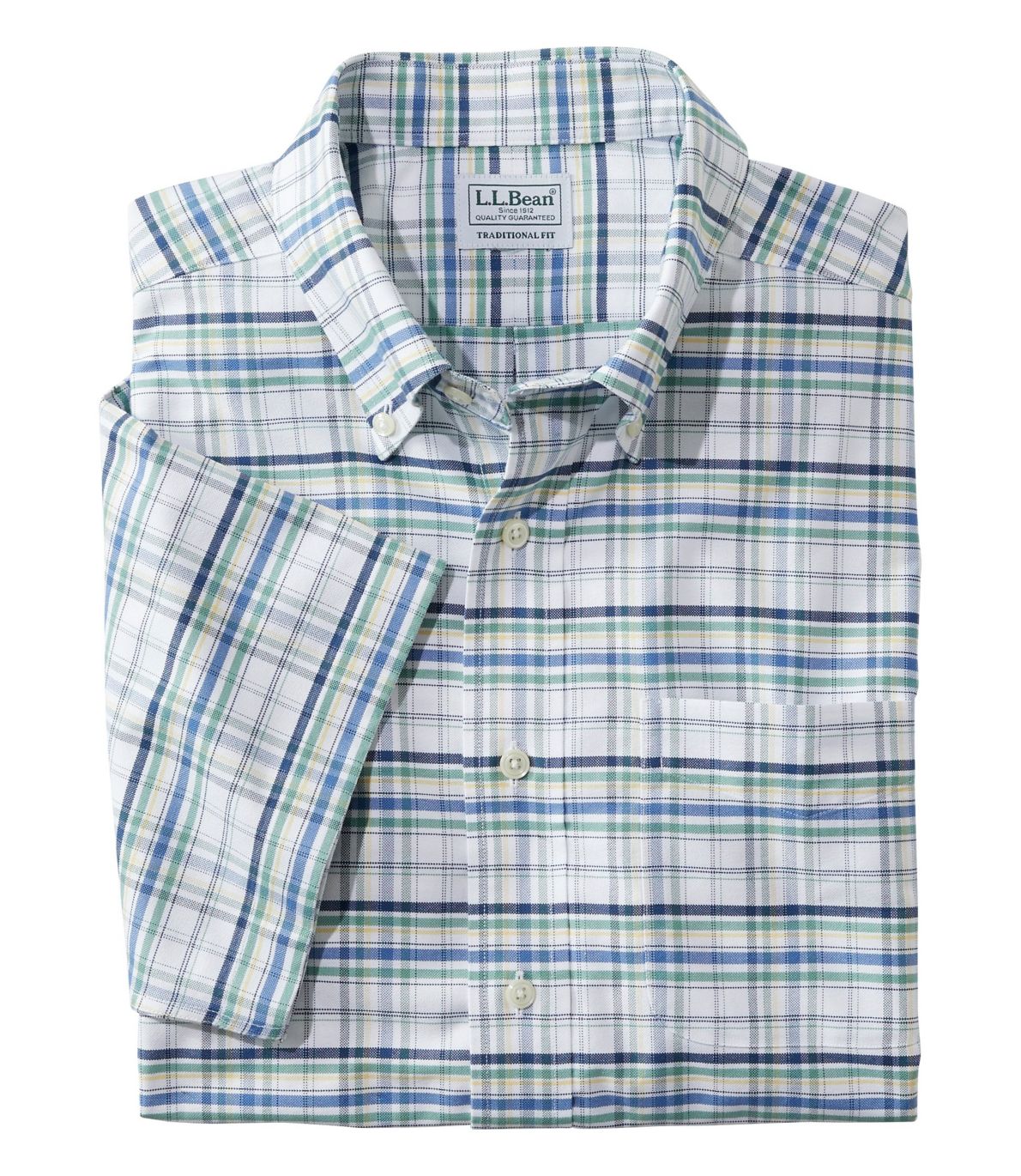 Men's Wrinkle-Free Classic Oxford Cloth Shirt, Short-Sleeve Plaid