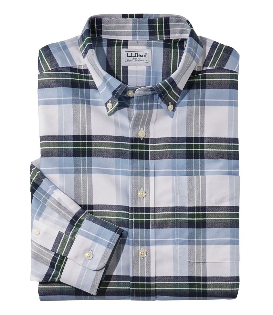 Men's Wrinkle-Free Classic Oxford Cloth Shirt, Long-Sleeve Plaid, Traditional Fit