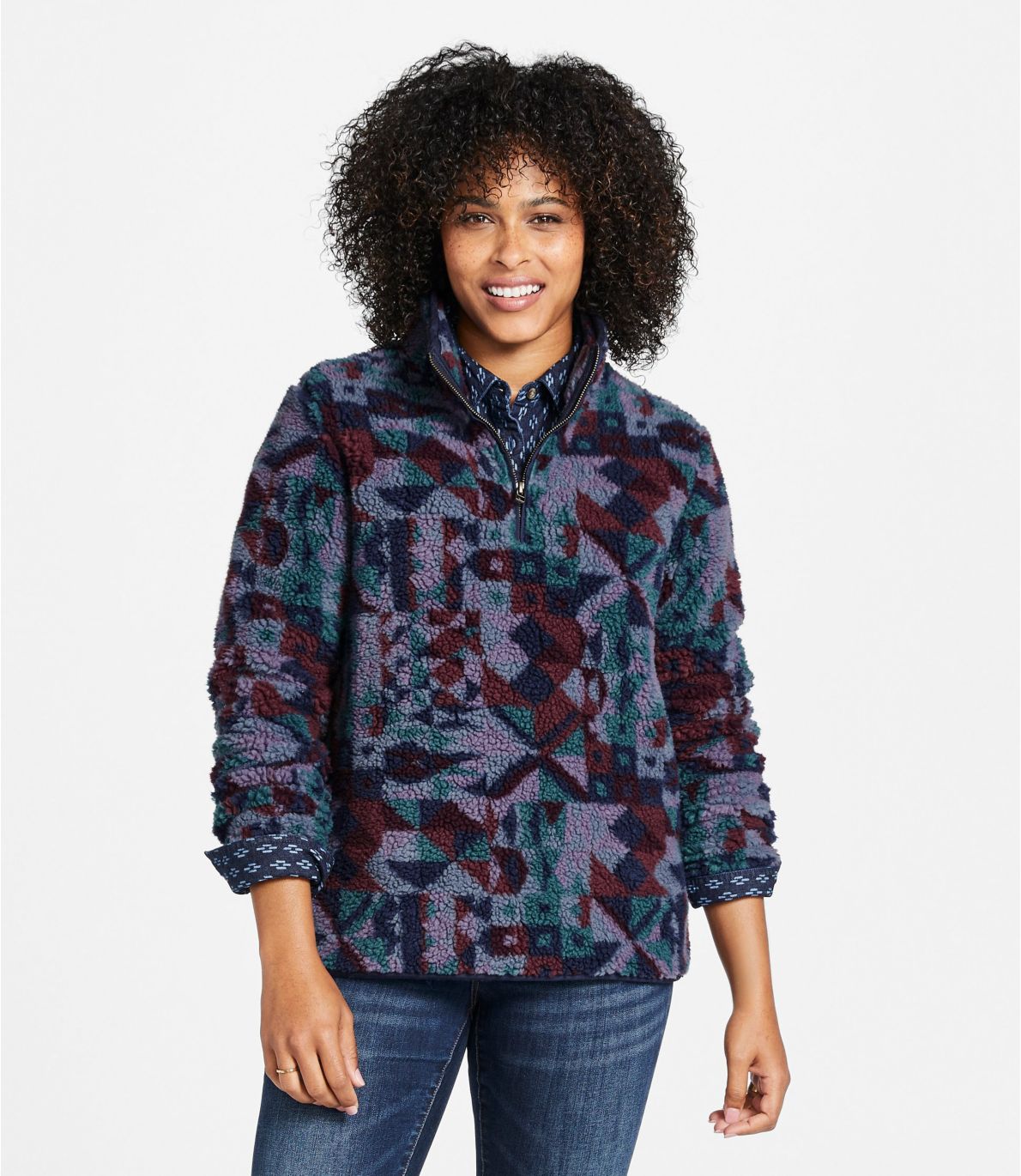 Women's Signature Sherpa Fleece Pullover, QuarterZip Jacquard at L.L. Bean